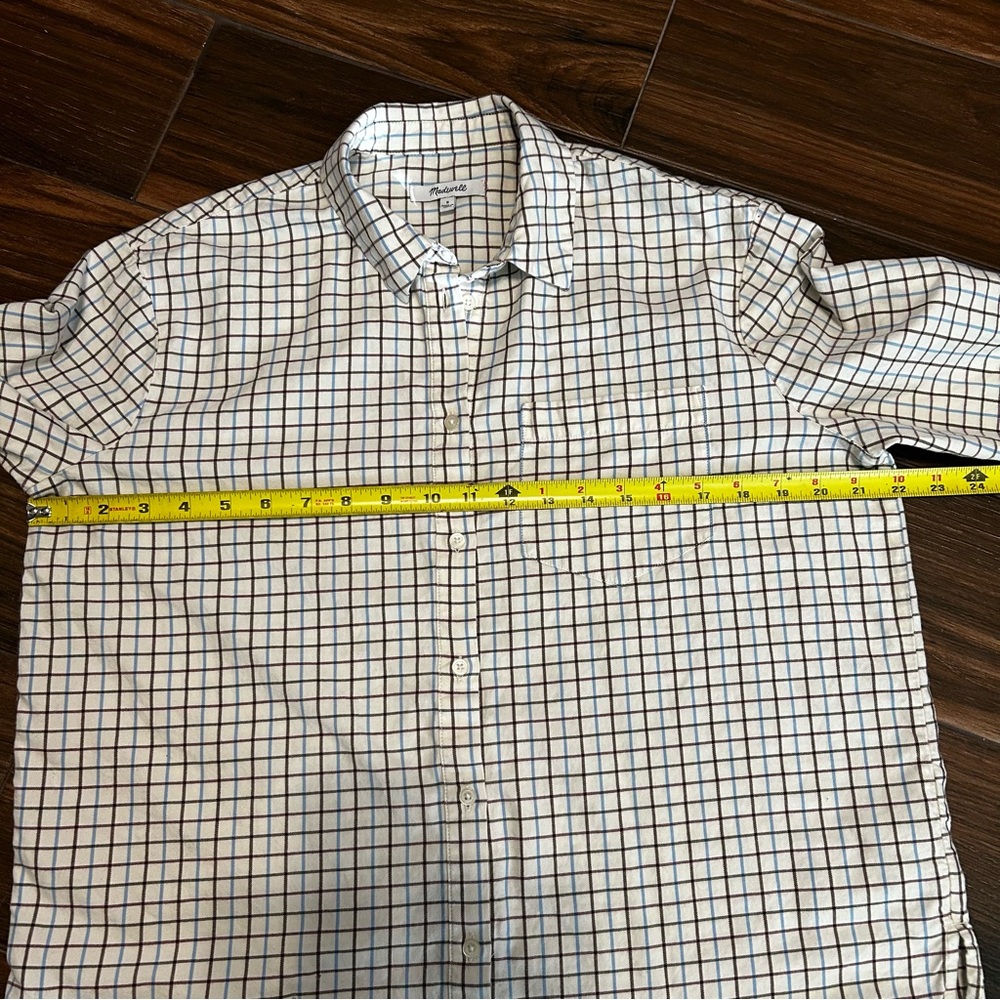 Madewell Women’s Oversized Ex-Boyfriend Plaid Shirt Small Cream Brown Blue - Picture 5 of 12